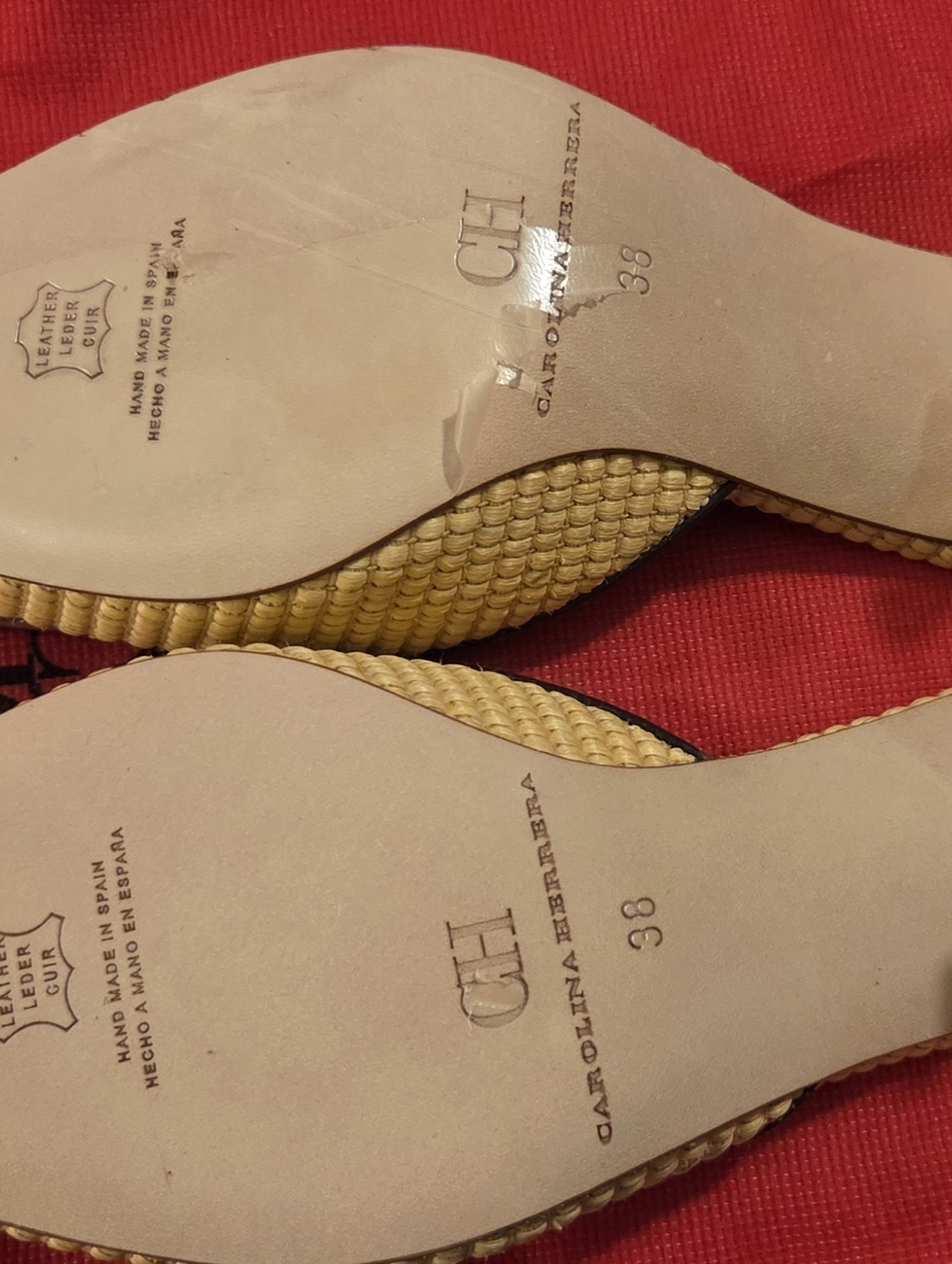 CH Carolina Herrera Beige Woven Pointed Toe Stiletto Mules Heels Size 38 - Picture 6 of 9